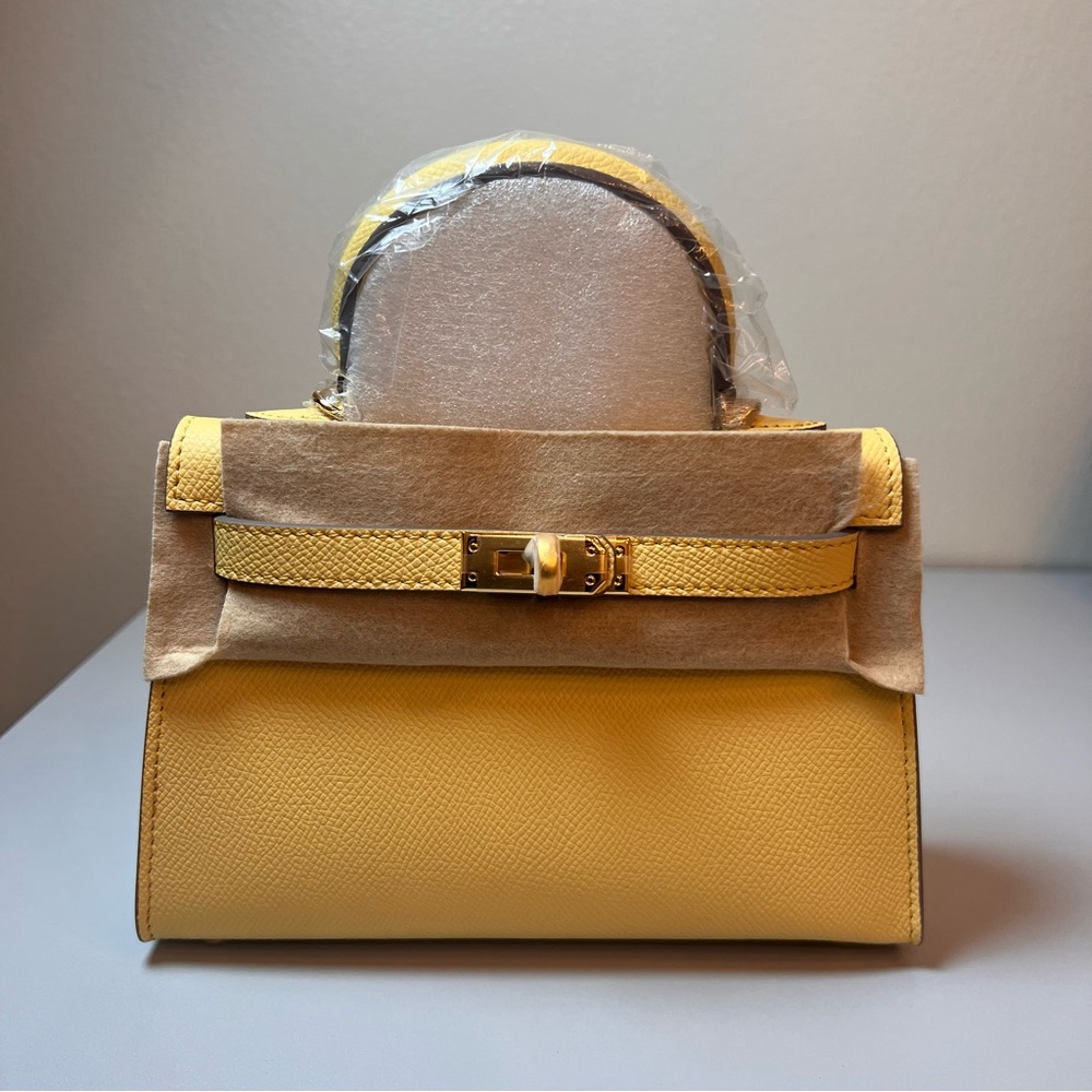 Yellow Structured Leather Top-Handle Shoulder Bag - Picture 14 of 14